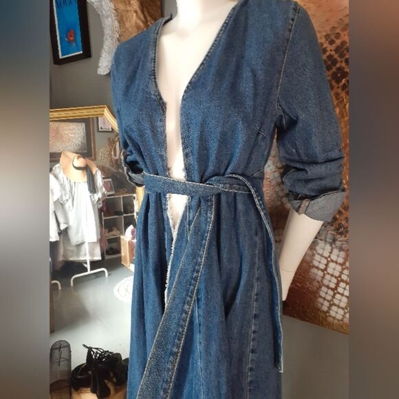 Zara Denim Long Sleeve Belted Coat/Wrap Dress - Picture 12 of 16
